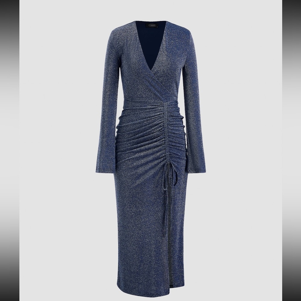 CIDER V-neck ruched midi dress NWT